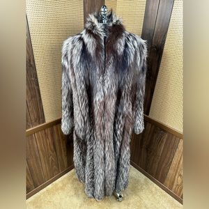 Luxurious Brown Silver Fox Fur Long Coat